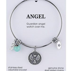 Guardian Angel Charm Silver Bangle Bracelet